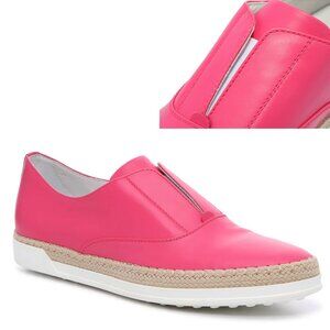 TOD'S SHOES PINK GOMMA SLIP ON SNEAKERS RAFFIA MIDSOLE sz 37.5 / 7.5 US